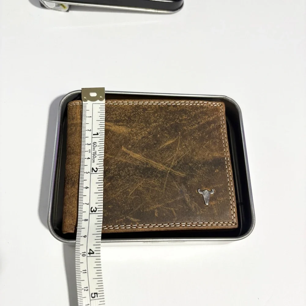 American Bison Men's Bifold Brown Leather Wallet New In Box